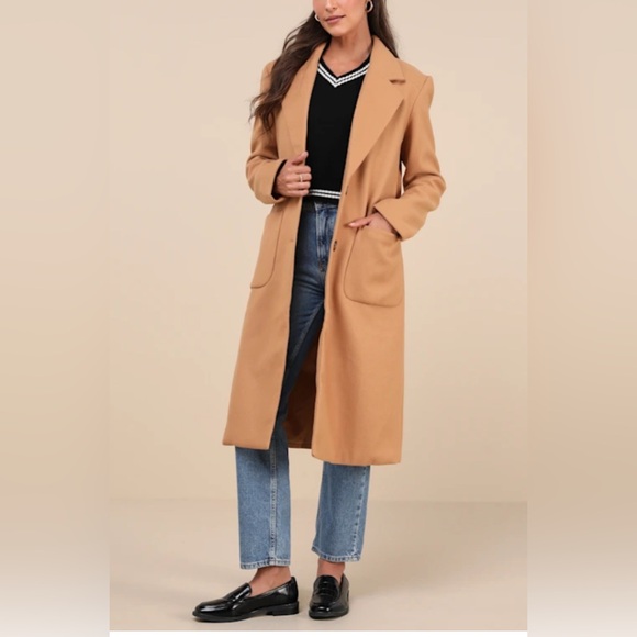 Lulus Wool Blend Tan Long Coat Size Large New With Tags - Picture 1 of 7
